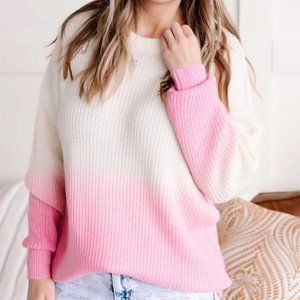 NEW| Sew In Love | Dip Dye Ombre Sweater | Pink and White | Size Small